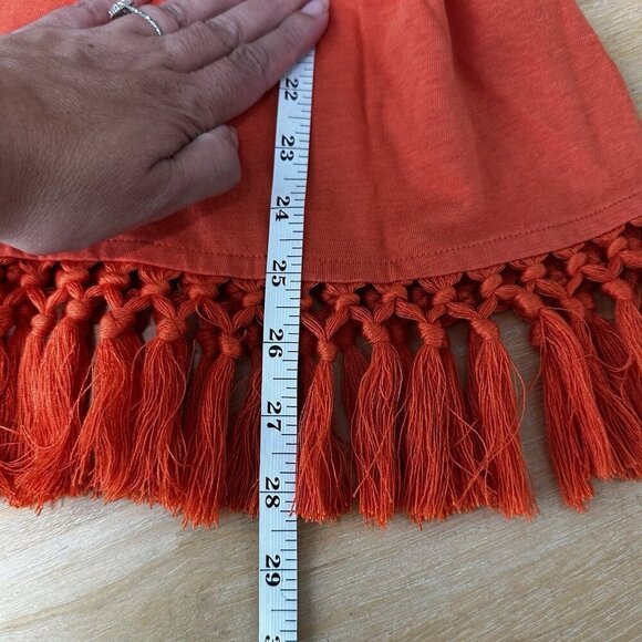 J Jill Zinnia Orange Linen Blend Tassel Fringe V-Neck Tank Top Sz S Boho Western - Picture 10 of 10